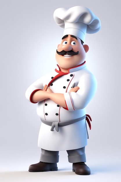 Photo 3d character cartoon chef on white paper background full body isloted background