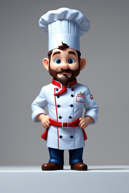 Photo 3d character cartoon chef on white paper background full body isloted background