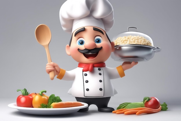 Photo 3d character cartoon chef on white paper background full body isloted background