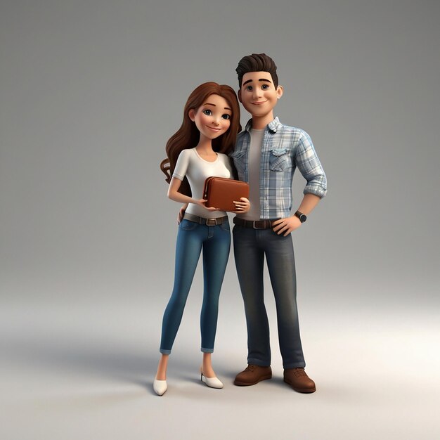 Photo 3d character couple with wallet