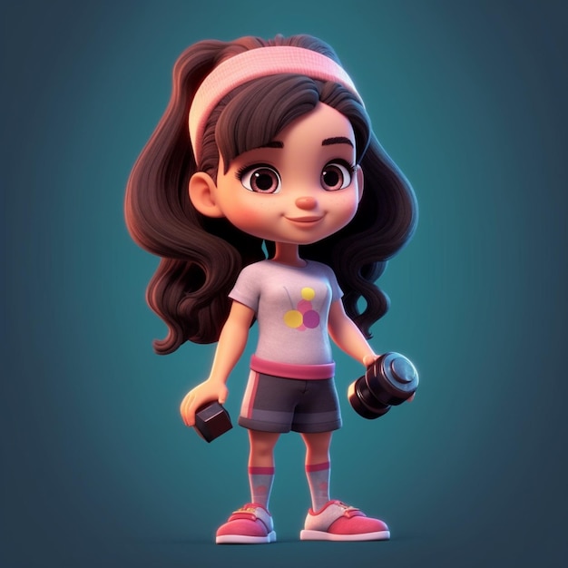 a 3d character cute girl doing gym