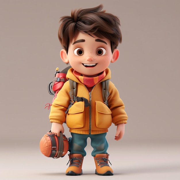 3D character figure of a boy with a backpack