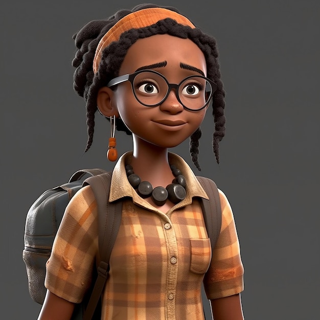 3d character of a girl with glasses and a backpack