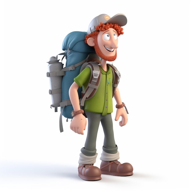 3d character of hiker man bring backpack