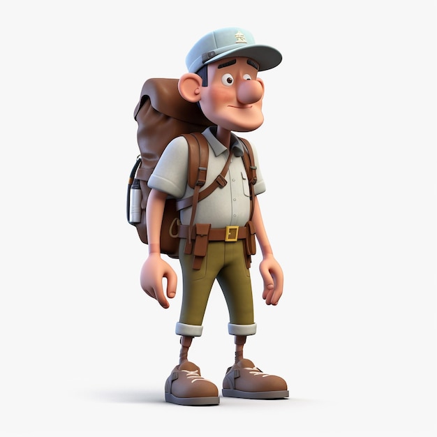 3d character of hiker man bring backpack