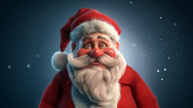 3D character illustration of a Jolly Santa Claus CloseUp of Santa Claus with Cheerful Expression