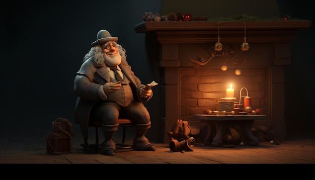 3d character of man in christmas night