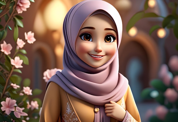 3D Character muslim hijab girl cute smile