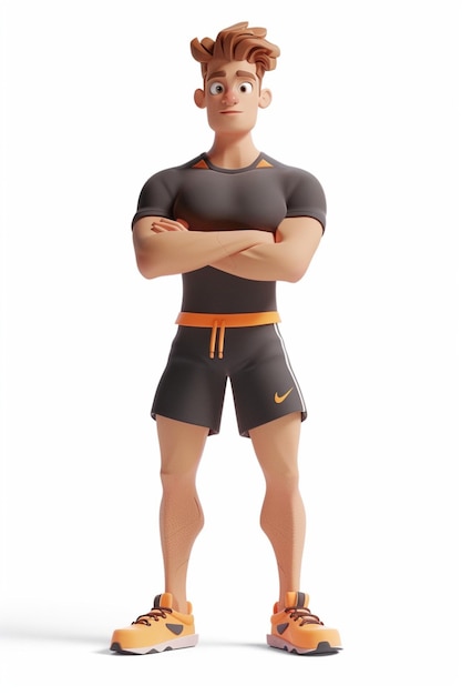 A 3D character of a personal trainer in athletic wear and sneakers