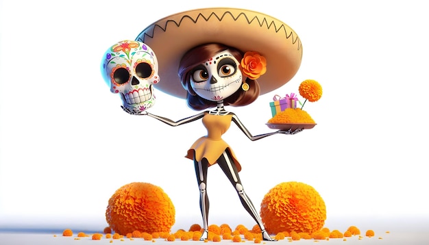 Photo 3d character of a skull costume in dia de los muertos celebration