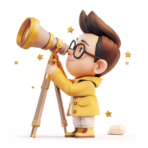 3D Character Viewing Stars Through a Telescope