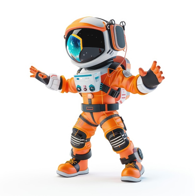 3D Character Visualizing A Spacecraft Virtual Reality Goggles Wearing A Spacesuit