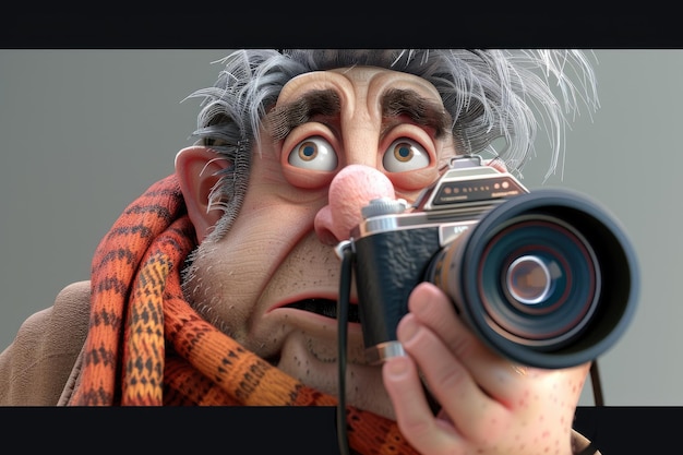 3d character with a photo camera