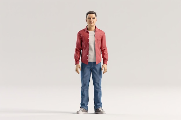 3d Character with a Red Shirt and Blue Pants Standing Pose