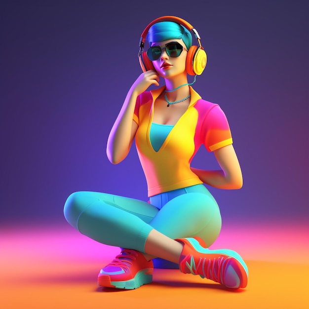 3d character of women listening to music