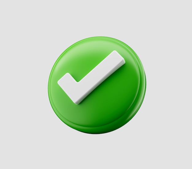 3d Check mark icon on isolated background 3d rendering