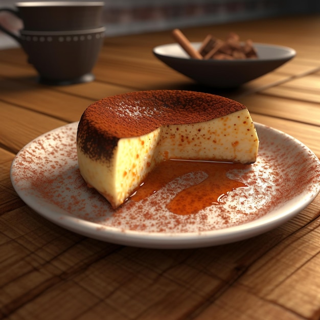 3D of cheese cake ready to eat on a plate