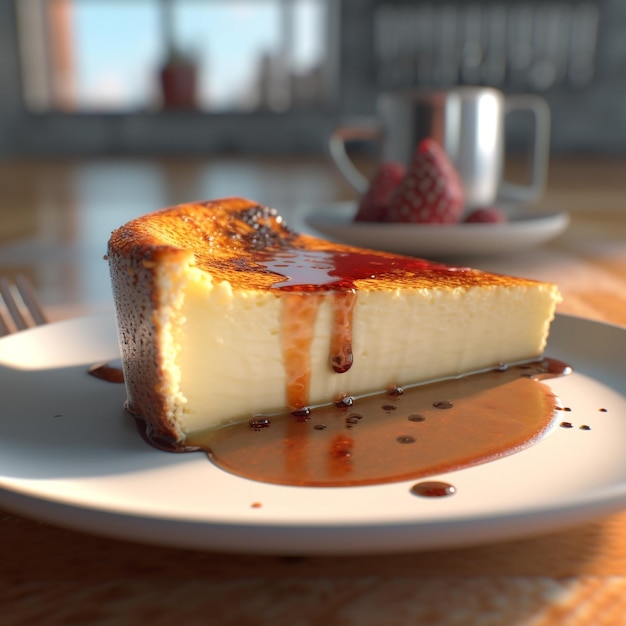 3D of cheese cake ready to eat on a plate