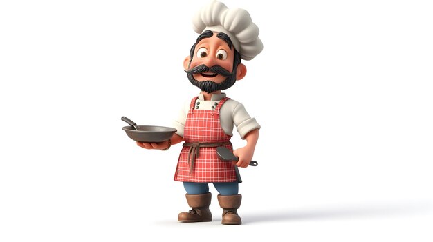 Photo 3d chef character culinary expert with a pan