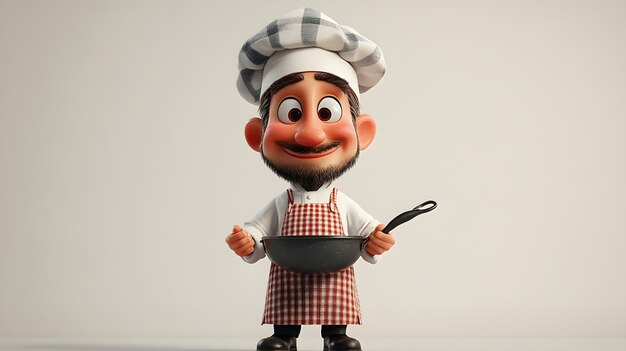 Photo 3d chef character culinary expert with a pan