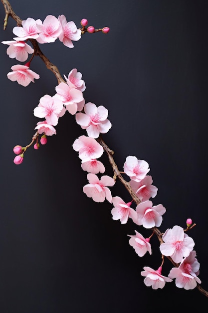 a 3D cherry blossom branch with a focus on the delicate pink petals against a contrasting backdrop