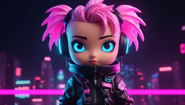 3d chibi character cyber punk girl