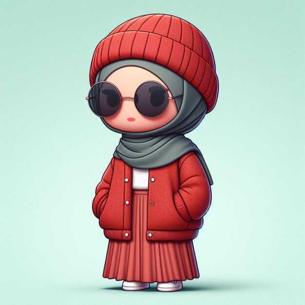 3D Chibi Character Of A Fashionable Islamic Looking Woman Wearing A Hijab