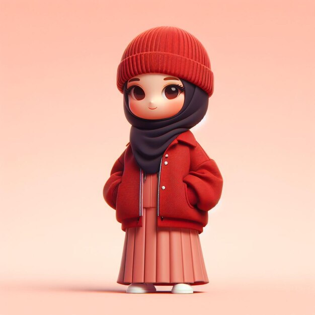 3D Chibi Character Of A Fashionable Islamic Looking Woman Wearing A Hijab