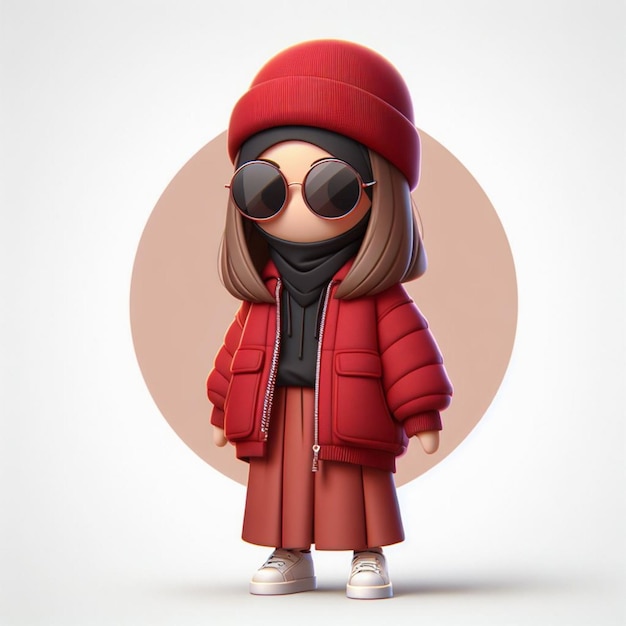 3D Chibi Character Of A Fashionable Islamic Looking Woman Wearing A Hijab