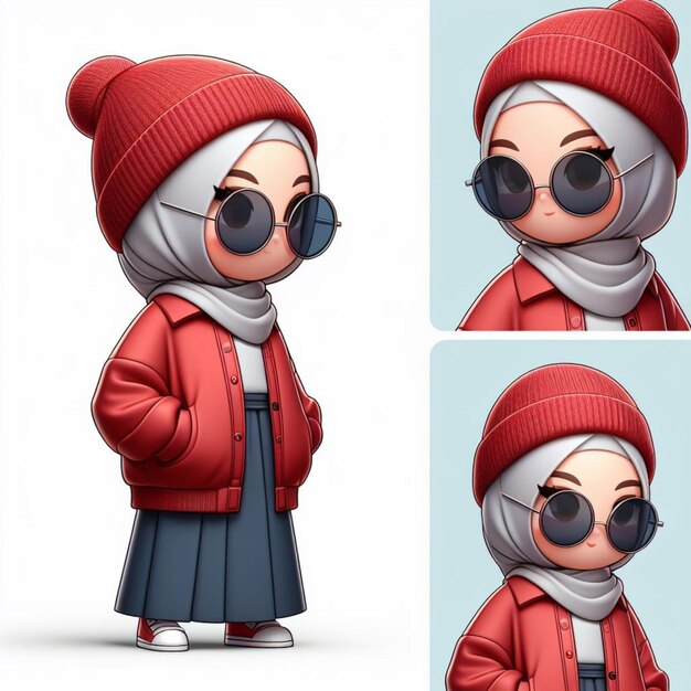 3D Chibi Character Of A Fashionable Islamic Looking Woman Wearing A Hijab