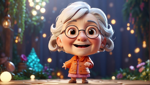 3d chibi character old woman