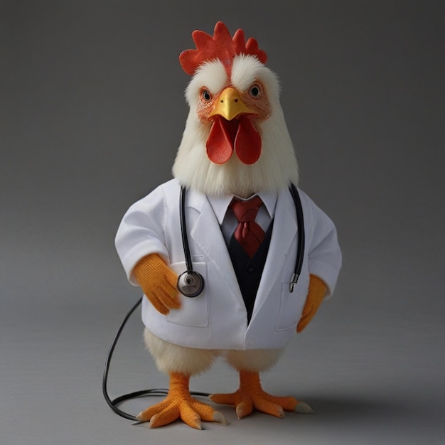 Photo 3d chicken cartoon dressed as a doctor generative ai