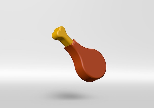 3D Chicken poultry leg icon on grey background