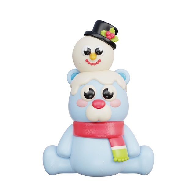 3D Christmas cute bear cartoon character Merry Christmas and happy new year 3d rendering