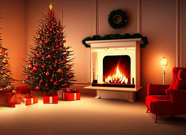 3d Christmas fire place tree