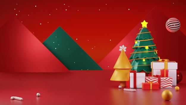 3d Christmas and happy new Year Realistic Xmas DecorativeGifts boxBackground