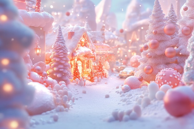 3D Christmas Town Scene with Snowballs