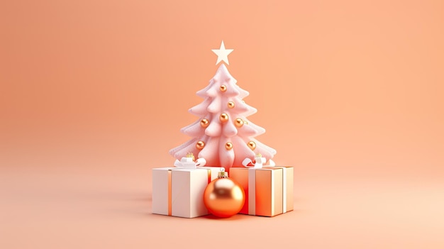 3d christmas tree and gift box isolated