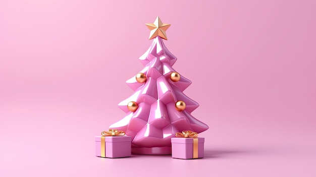 3d christmas tree and gift box isolated