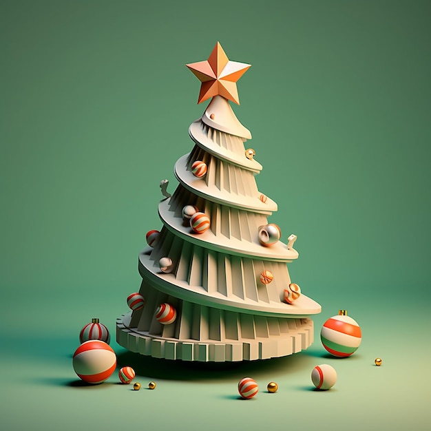 3d Christmas tree with decoration