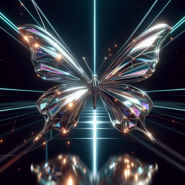 3d chrome metal of butterfly