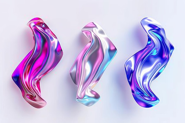 3D Chrome Neon Fluid Forms Set