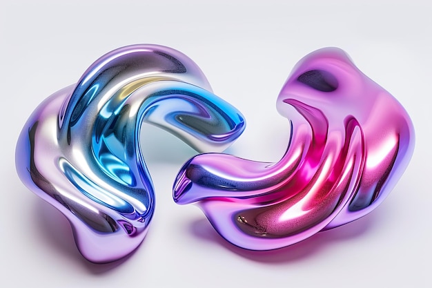 3D Chrome Neon Fluid Forms Set