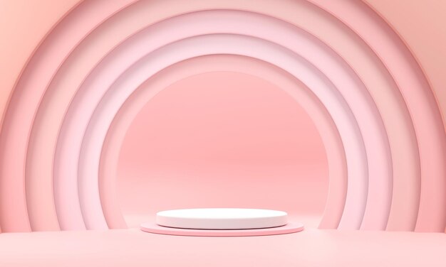 3D. circle podium The semicircular ring surrounds it in pink color tones.