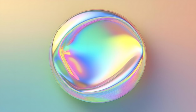 Photo 3d circle shape glass iridescent holographic foil abstract shiny pastel gradient