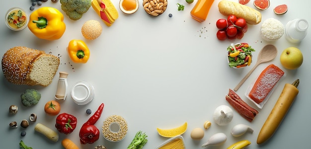 3D circular arrangement of food items for World Food Day banner