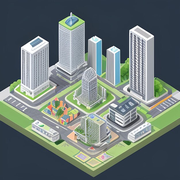 Photo 3d city isometric building model