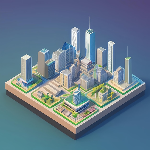 Photo 3d city isometric building model