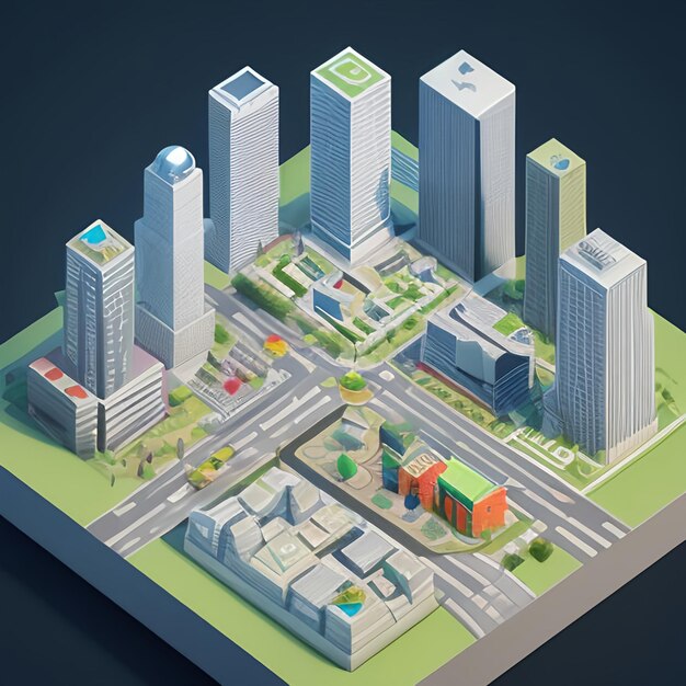 Photo 3d city isometric building model