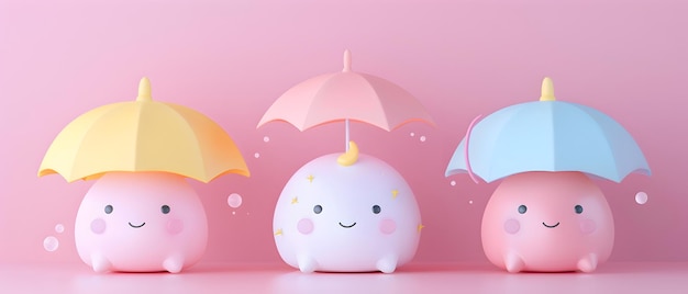 3D clay Adorable clay a umbrella figures muted pastels Blender 3d colorful model and cute